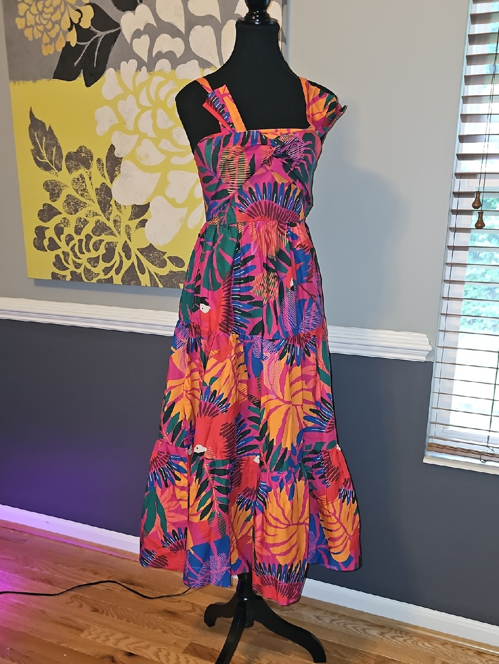 NWT - FARM Rio-Macaw Bow Top Tropical Print Midi Dress - Sz XS